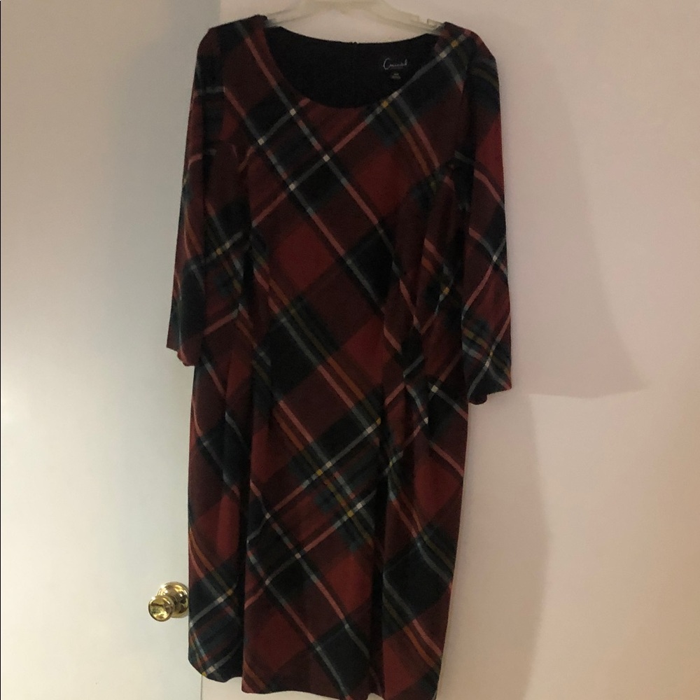 Rust and Black Plaid Long Sleeve Dress